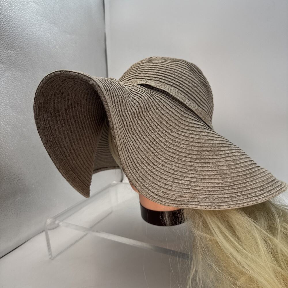 Sun N Sand Wide Brim Floppy Boho Festival Beige Hat Bow Accent